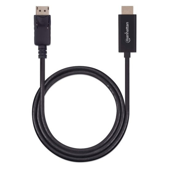 Manhattan Câble DisplayPort 1.2 vers HDMI, 4K à 60 Hz, 1 m, mâle à mâle, DP avec verrouillage, non bidirectionnel, noir, garantie 3 ans, équivalent à 3F-DP-HDMI-4K60-HDR