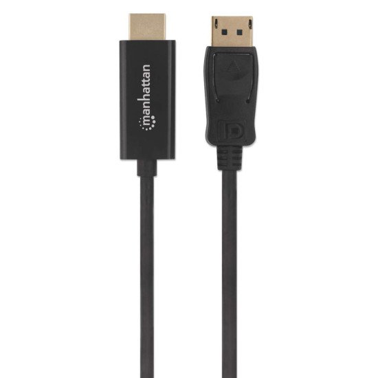 Manhattan Câble DisplayPort 1.1 vers HDMI, 1080p à 60 Hz, 1 m, mâle à mâle, DP avec verrouillage, non bidirectionnel, noir, garantie 3 ans