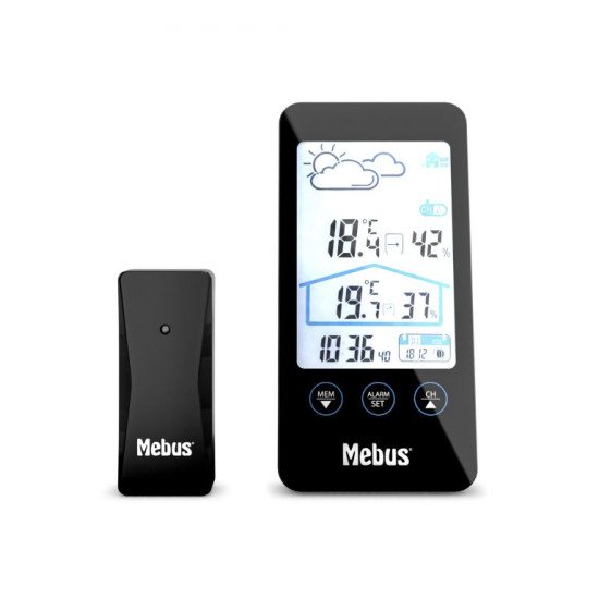 Mebus 11908 station météo numérique Noir Batterie