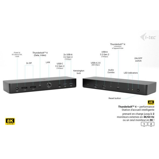 i-tec Thunderbolt 4 Intelligent Dual Display Docking Station + Power Delivery 90W