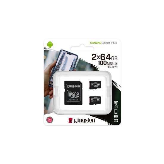 Kingston carte MicroSDHC 64 go Classe 10 UHS-I (Pack de 2)