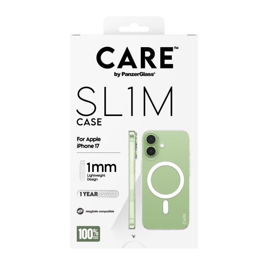 PanzerGlass CARE™ by ® SL1M Case Transparent w. MagSafe iPhone 17 coque de protection pour téléphones portables Housse