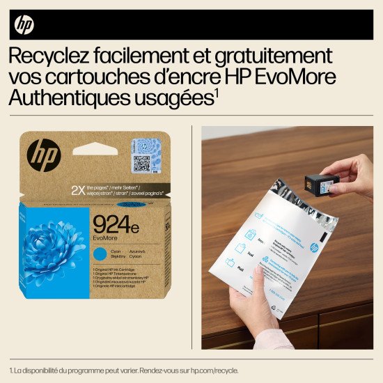 HP 924e Cartouche d'encre authentique Cyan EvoMore