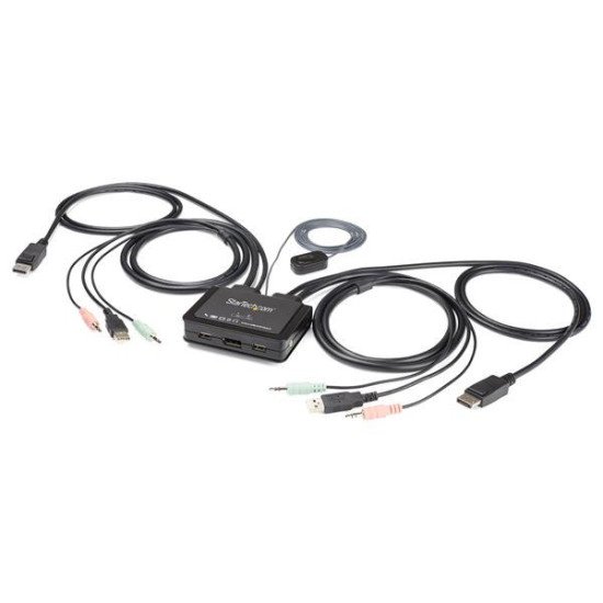 StarTech.com Commutateur KVM à 2 ports USB 4K 60 Hz DisplayPort avec câbles incorporés