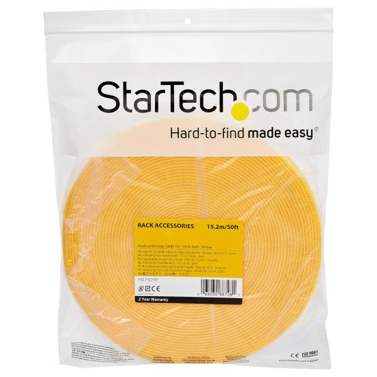 StarTech.com Ruban Auto Agrippant - Rouleau de 15,2 m pour Gestion de Câbles - Ruban Auto-Agrippant - Attaches Câble Ajustables - Sangles de Gestion de Câbles Auto-agrippantes et Réutilisables - Jaune