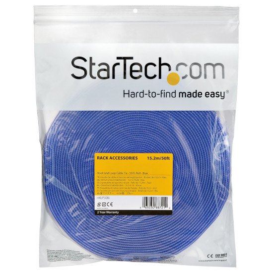 StarTech.com Ruban Auto Agrippant - Rouleau de 15,2 m pour Gestion de Câbles - Ruban Auto-Agrippant - Attaches Câble Ajustables - Sangles de Gestion de Câbles Auto-agrippantes et Réutilisables - Bleu