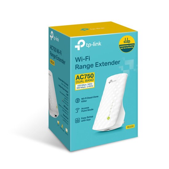 TP-LINK RE220 prolongateur réseau Émetteur réseau 10,100 Mbit/s Blanc