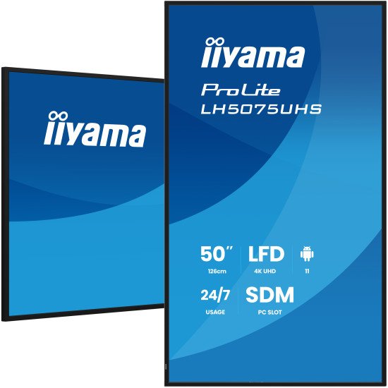 iiyama LH5075UHS-B2AG Écran d'affichage dynamique Écran plat de signalisation numérique 125,7 cm (49.5") LCD Wifi 500 cd/m² 4K Ultra HD Noir Intégré dans le processeur Android 11 24/7