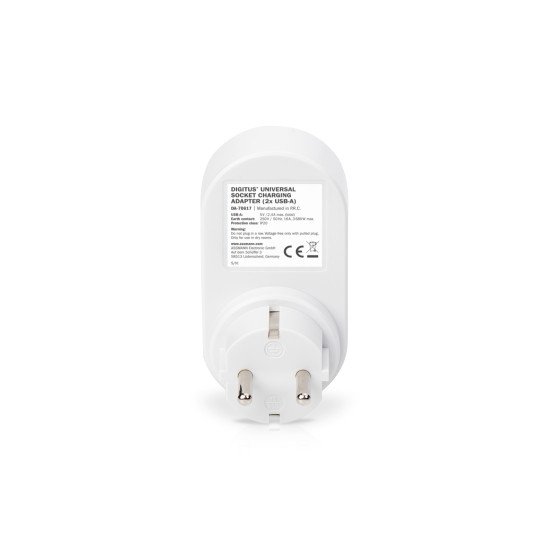 Digitus Chargeur enfichable USB universel avec 2 prises USB-A et prise intégrée Digitus Chargeur enfichable USB universel avec 2 prises USB-A et prise intégrée