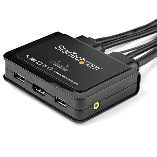 StarTech.com Commutateur KVM HDMI à 2 ports avec câbles incorporés - USB 4K 60Hz