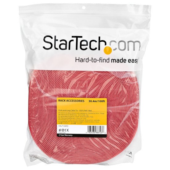 StarTech.com Ruban Auto Agrippant - Rouleau de 30,5 m pour Gestion de Câbles - Ruban Auto-Agrippant - Attaches Câble Ajustables - Sangles de Gestion de Câbles Auto-agrippantes et Réutilisables - Rouge