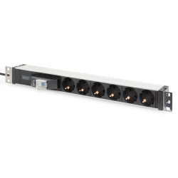 Digitus Bloc multiprise avec profilé en aluminium, prise électrique à contacts de protection avec 6 sorties et disjoncteur Digitus Bloc multiprise avec profilé en aluminium, prise électrique à contacts de protection avec 6 sorties et disjoncteur