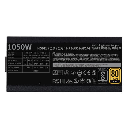 Cooler Master MWE Gold 1050 V2 ATX 3.1 unité d'alimentation d'énergie 1050 W 24-pin ATX Noir Cooler Master MWE Gold 1050 V2 ATX 3.1 unité d'alimentation d'énergie 1050 W 24-pin ATX Noir