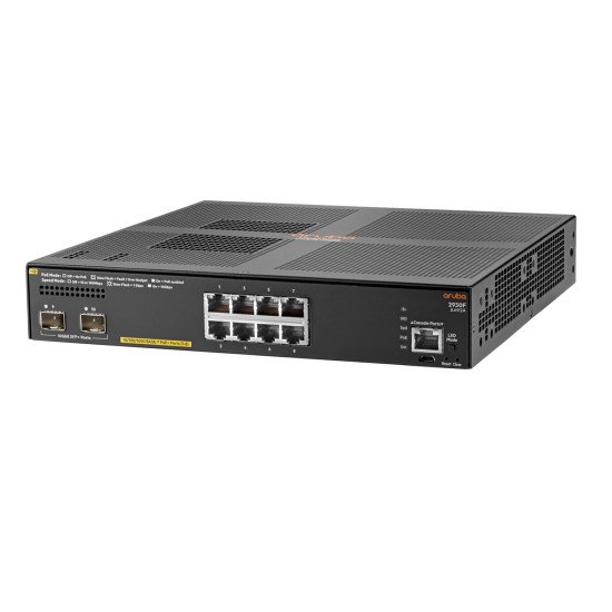 HPE Aruba 2930F 8G PoE+ 2SFP+ TAA Géré L3 Gigabit Ethernet (10/100/1000) Connexion Ethernet POE 1U Gris HPE Aruba 2930F 8G PoE+ 2SFP+ TAA Géré L3 Gigabit Ethernet (10/100/1000) Connexion Ethernet POE 1U Gris