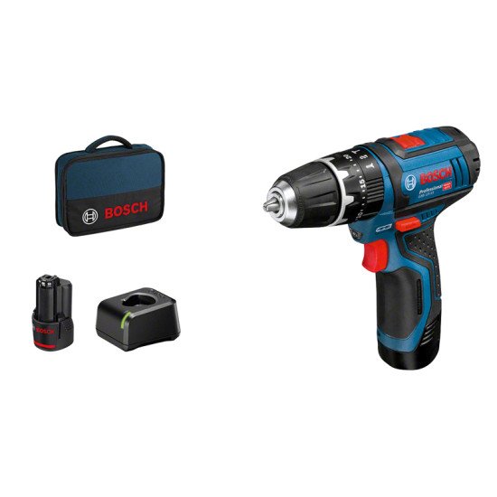 Bosch GSB 12V-15 Professional 1300 tr/min Noir, Bleu