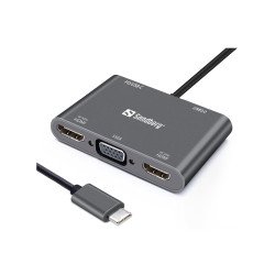 Sandberg USB-C Dock 2xHDMI+1xVGA+USB+PD