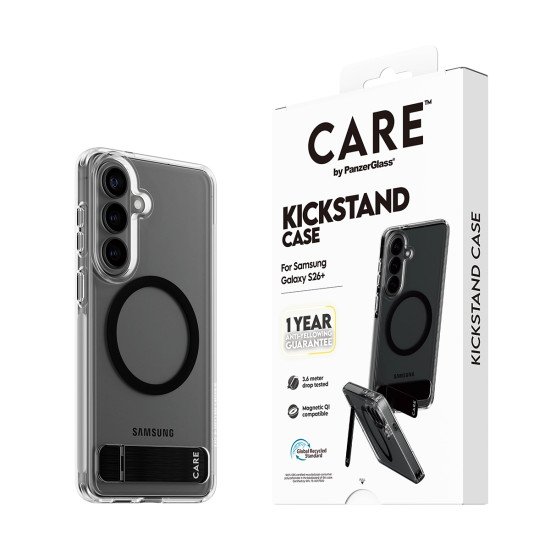 PanzerGlass CARE™ by ® Case Transparent w. Black Kickstand & Qi Samsung Galaxy S26+ coque de protection pour téléphones portables Housse