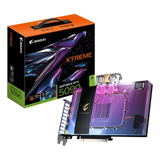 GIGABYTE AORUS GeForce RTX 5090 XTREME WATERFORCE WB 32G Carte Graphique - 32 Go GDDR7, 512 bits, PCI-E 5.0, 2655 MHz Fréquence du Cœur, 3 x DP 2.1a, 1 x HDMI 2.1b, NVIDIA DLSS 4, GV-N5090AORUSX WB-32GD GIGABYTE AORUS GeForce RTX 5090 XTREME WATERFORCE WB 32G Carte Graphique - 32 Go GDDR7, 512 bits, PCI-E 5.0, 2655 MHz Fréquence du Cœur, 3 x DP 2.1a, 1 x HDMI 2.1b, NVIDIA DLSS 4, GV-N5090AORUSX WB-32GD