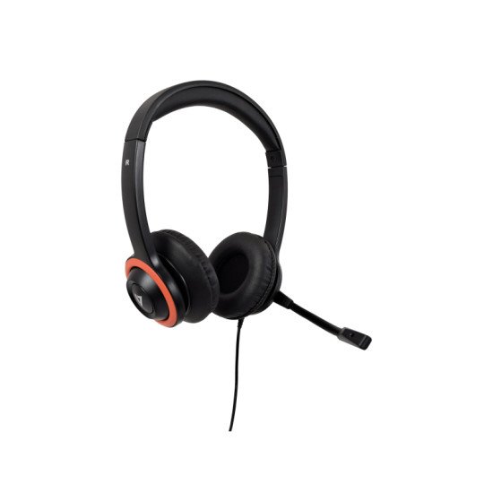 V7 Casque Safesound pour l'enseignement secondaire avec micro, volume max limité, antimicrobien, câble de 2 m, Notebook, Chromebook, PC - Noir, rouge