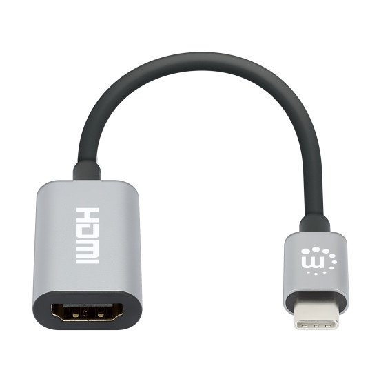 Manhattan Câble USB-C vers HDMI, 4K@60Hz + USB 5 Gbit/s (USB 3.2 Gen 1 / USB 3.0), 11 cm, mâle à mâle, noir/argent, garantie 3 ans