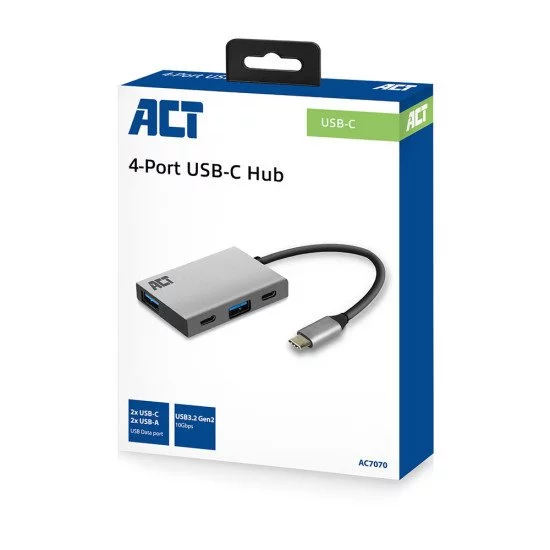 ACT AC7070 hub & concentrateur USB 3.2 Gen 2 (3.1 Gen 2) Type-C 1000 Mbit/s Gris ACT AC7070 hub & concentrateur USB 3.2 Gen 2 (3.1 Gen 2) Type-C 1000 Mbit/s Gris