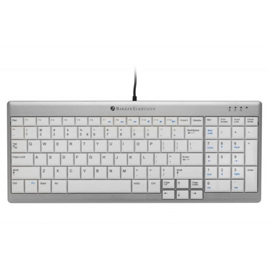 BakkerElkhuizen UltraBoard 960 Standard Compact clavier USB AZERTY Belge Gris, Blanc