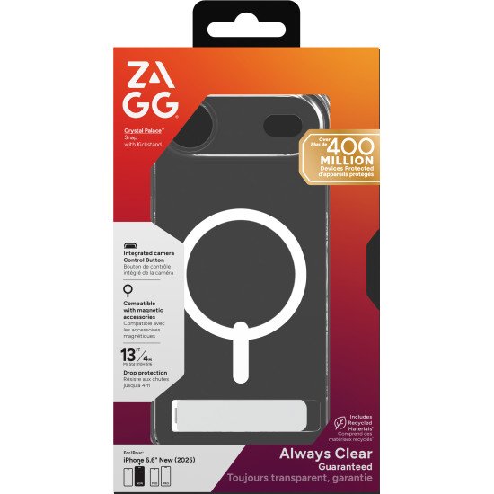 ZAGG Crystal Palace Snap Kickstand (Button Cover) coque de protection pour téléphones portables 16 cm (6.3") Housse Transparent ZAGG Crystal Palace Snap Kickstand (Button Cover) coque de protection pour téléphones portables 16 cm (6.3") Housse Transparent