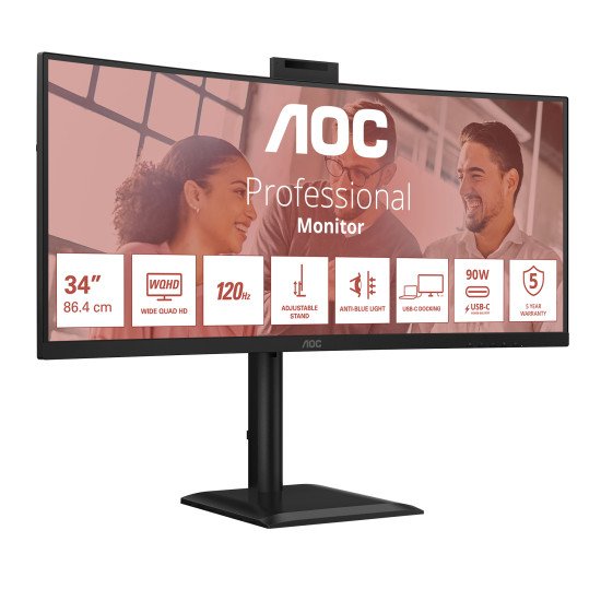AOC E4 CU34E4CW écran PC 86,4 cm (34") 3440 x 1440 pixels UltraWide Quad HD LED Noir