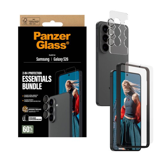 PanzerGlass ® Hoops® 2-in-1 Bundle Samsung Galaxy S26 | Ultra-Wide Fit Protection d'écran transparent 1 pièce(s)