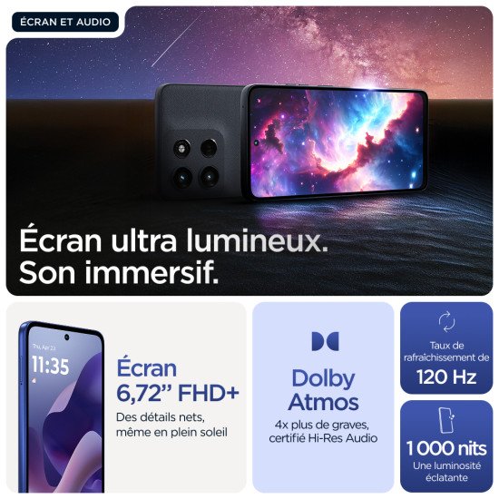 Motorola moto g56 5G 17,1 cm (6.72") Double SIM hybride Android 15 USB Type-C 8 Go 256 Go 5200 mAh Bleu