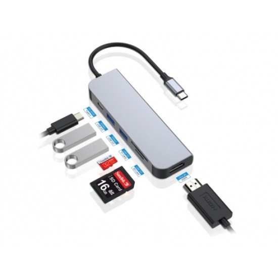 Conceptronic DONN02G hub & concentrateur USB 3.2 Gen 1 (3.1 Gen 1) Type-C 5000 Mbit/s Aluminium