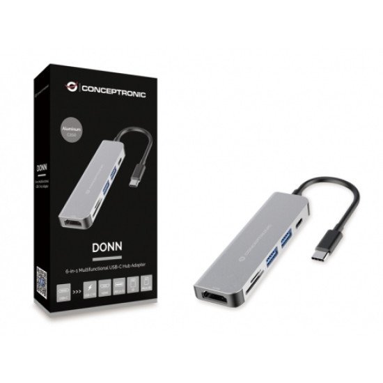 Conceptronic DONN02G hub & concentrateur USB 3.2 Gen 1 (3.1 Gen 1) Type-C 5000 Mbit/s Aluminium