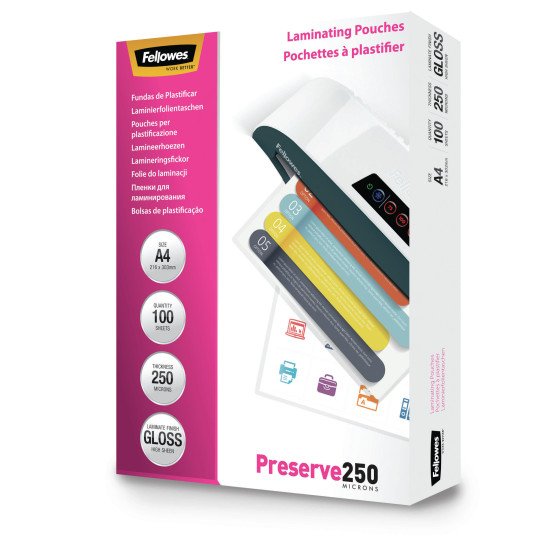 Fellowes Pochettes brillantes A4 250 microns - Paquet de 100