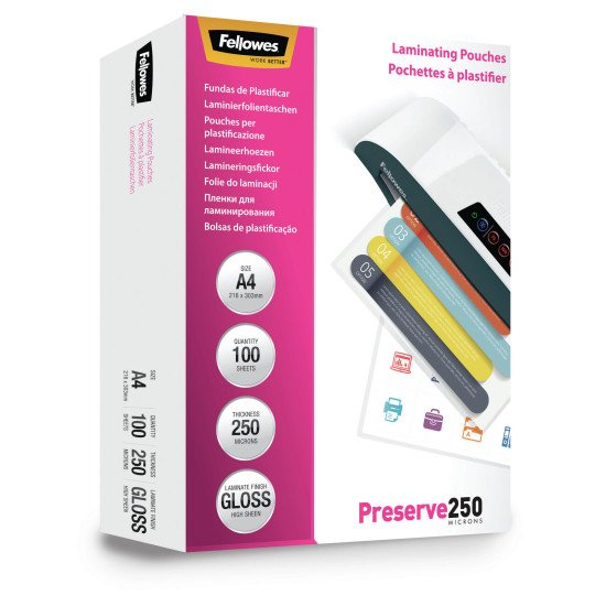 Fellowes Pochettes brillantes A4 250 microns - Paquet de 100