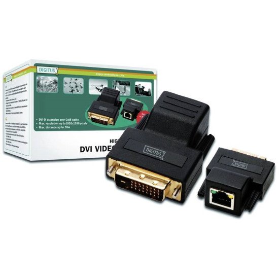 Digitus DS-54101 adaptateur et connecteur de câbles RJ-45 F DVI-D M Noir