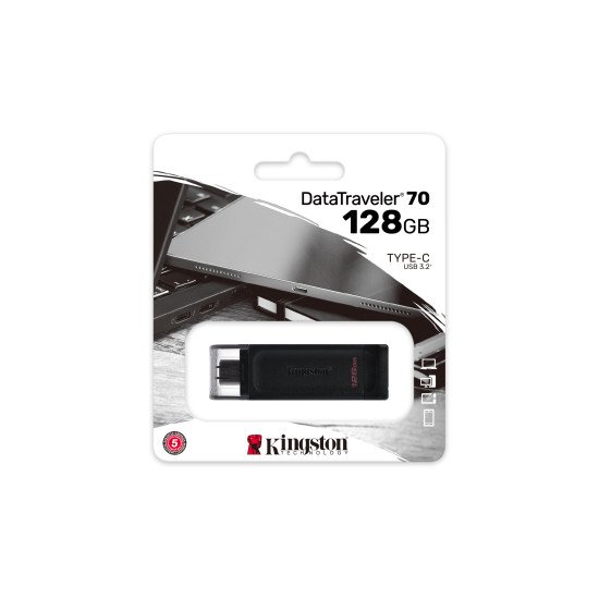 Kingston DataTraveler 70 clé USB 128 Go USB Type-C 3.2 Gen 1 (3.1 Gen 1) Noir
