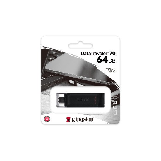 Kingston DataTraveler 70 clé USB 64 Go USB Type-C 3.2 Gen 1 (3.1 Gen 1) Noir