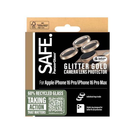 PanzerGlass SAFE. by ® Camera Lens Protector Glitter Gold iPhone 16 Pro | 16 Pro Max Protection d'écran transparent Apple 1 pièce(s)