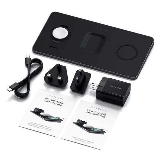 Satechi ST-X3TWCPM chargeur d'appareils mobiles Casques, Smartphone, Smartwatch Noir Secteur Recharge sans fil Intérieure