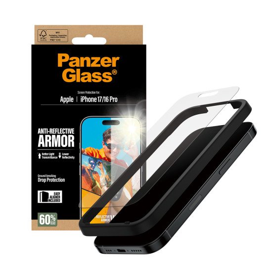PanzerGlass ® Anti-Reflective Armor Screen Protector iPhone 17 | iPhone 16 Pro w. EasyAligner Protection d'écran transparent Apple 1 pièce(s)
