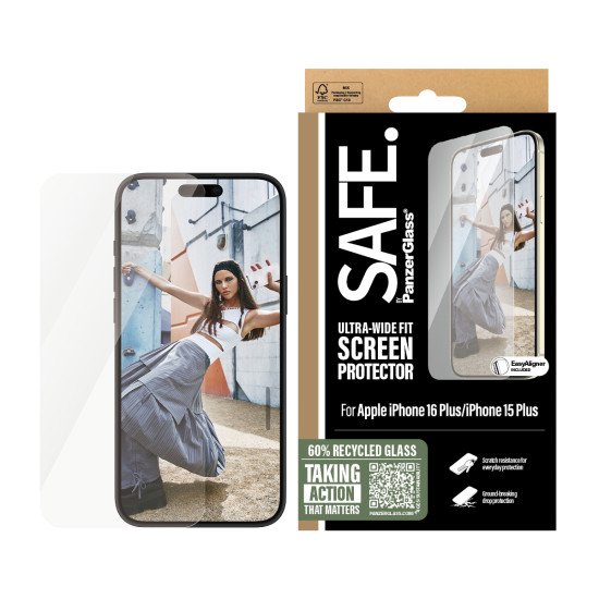 PanzerGlass SAFE. by ® Screen Protector iPhone 16 Plus | 15 Plus | Ultra-Wide Fit Protection d'écran transparent Apple 1 pièce(s)