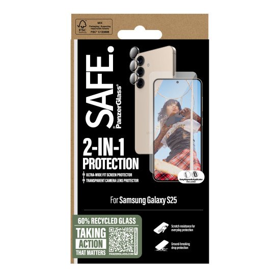 PanzerGlass SAFE. by ® 2-in-1 Bundle Samsung Galaxy S25 Protection d'écran transparent 1 pièce(s)