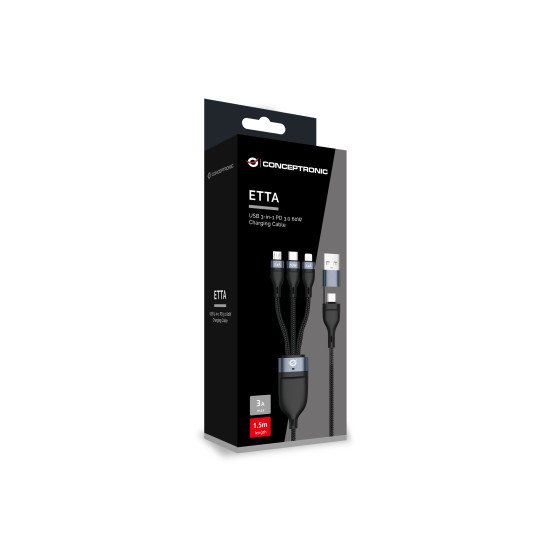 Conceptronic ETTA05B15 câble USB USB 2.0 1,5 m USB C USB C/Micro-USB B/Lightning Noir