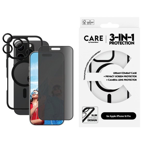 PanzerGlass CARE by ® Flagship 3-in-1 Privacy Bundle iPhone 16 Pro Protection d'écran transparent Apple 1 pièce(s) PanzerGlass CARE by ® Flagship 3-in-1 Privacy Bundle iPhone 16 Pro Protection d'écran transparent Apple 1 pièce(s)
