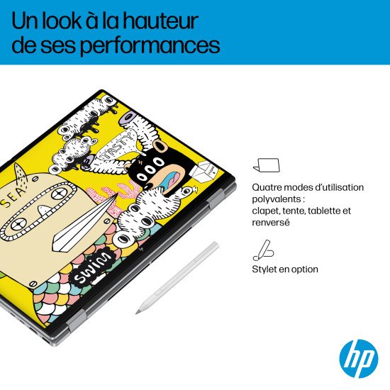 HP OmniBook X FlipNGAI 16-ar0771nb Copilot+ PC AMD Ryzen AI 7 350 Hybride (2-en-1) 40,6 cm (16") Écran tactile 2K 16 Go LPDDR5x-SDRAM 1 To SSD Wi-Fi 6E (802.11ax) Windows 11 Home Argent