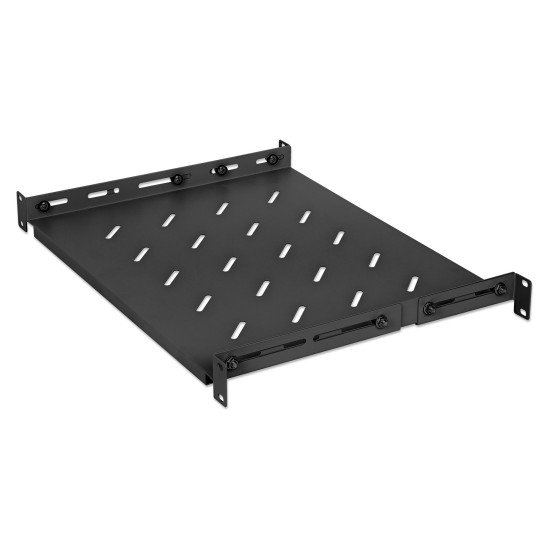 Intellinet Étagère fixe réglable 19", 1U, profondeur 350 mm, rails réglables de 350 à 550 mm, charge max. 20 kg, noire, garantie à vie
