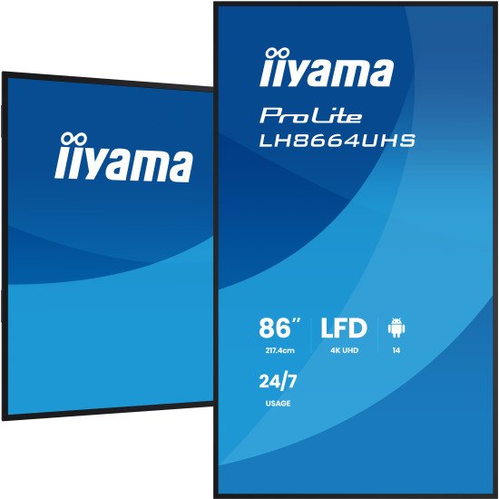 iiyama LH8664UHS-B3AG Écran d'affichage dynamique Écran plat de signalisation numérique 2,17 m (85.6") Wifi 450 cd/m² 4K Ultra HD Noir Intégré dans le processeur Android 24/7