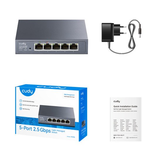 Cudy 5-Port 2.5G Easy-Managed Switch, HS105 3.0 Géré L2 2.5G Ethernet (100/1000/2500) Noir