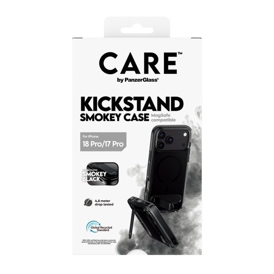 PanzerGlass CARE™ by ® Kickstand Case Smokey w. Black MagSafe iPhone 2026 Pro | 17 Pro coque de protection pour téléphones portables Housse Transparent