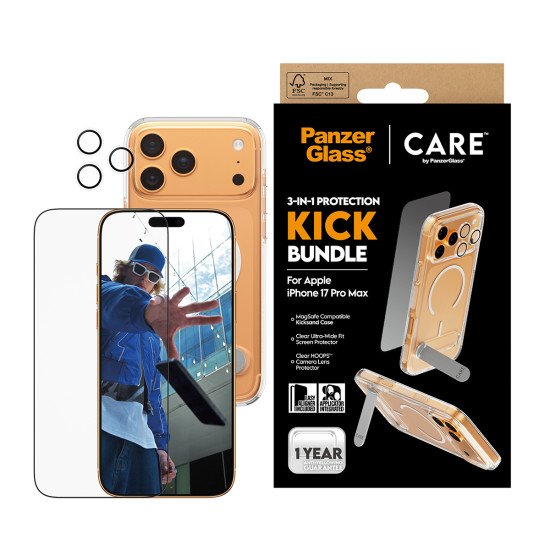PanzerGlass ® | CARE by ® 3-in-1 Feature Kick Bundle iPhone 17 Pro Max Protection d'écran transparent Apple 1 pièce(s)